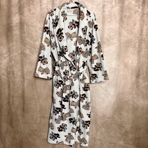 Vintage 80s Go South Panda Teddy Bear Print Robe Fleece Sleepwear Cottagecore